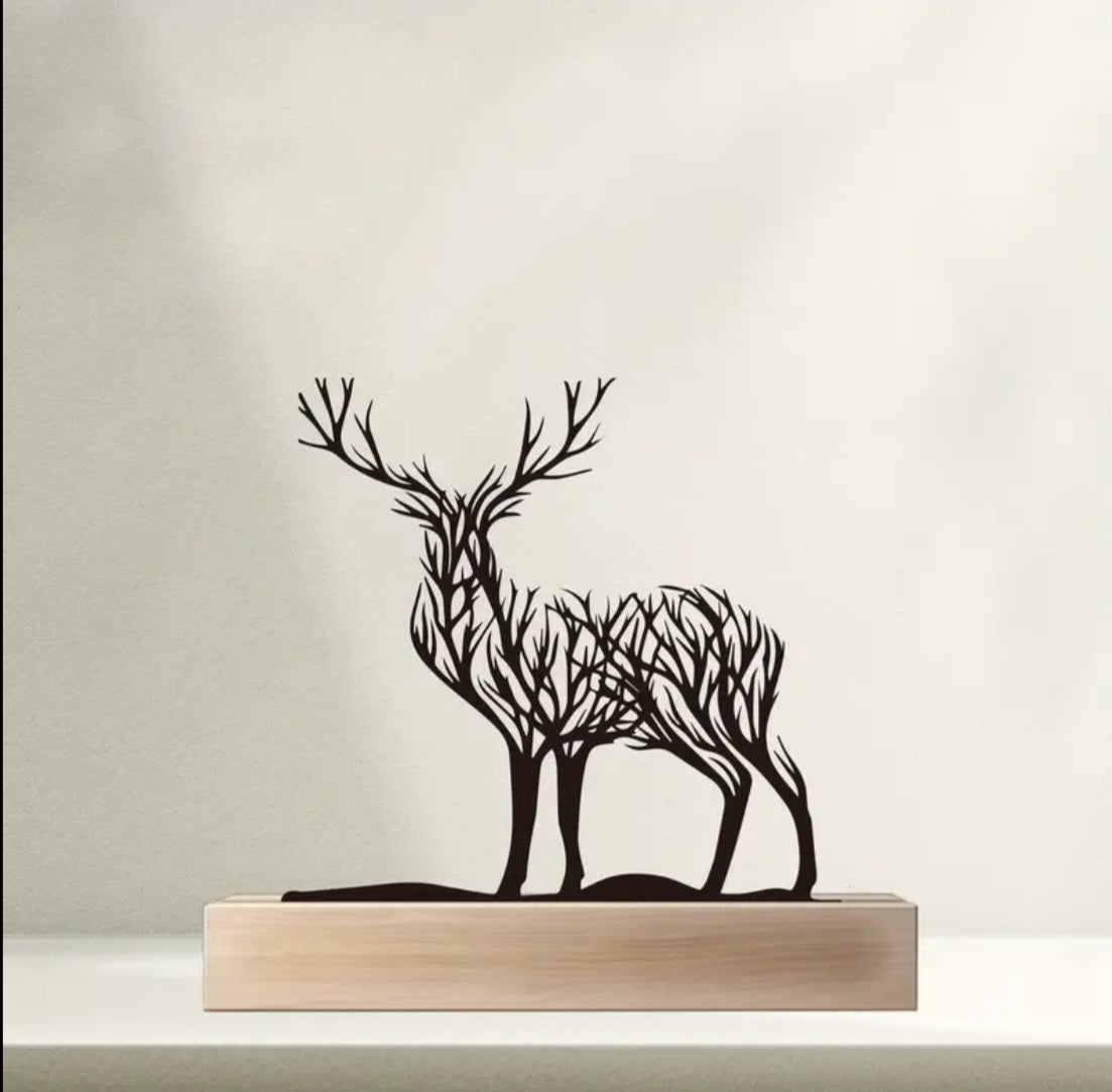 Chic Iron Deer Silhouette on Wooden Base