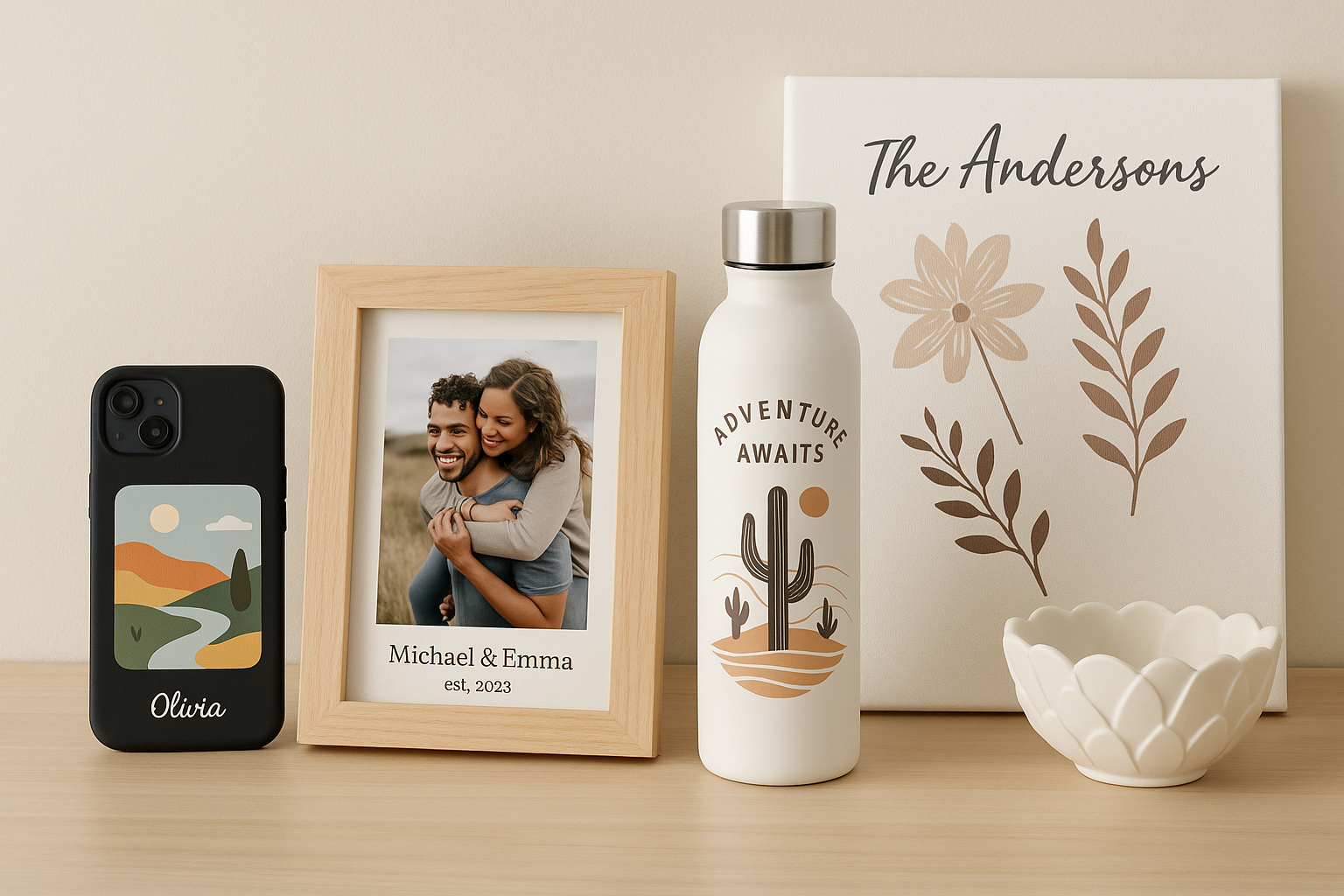 customised  designs, phone case, photo frame, water bottle, home decor