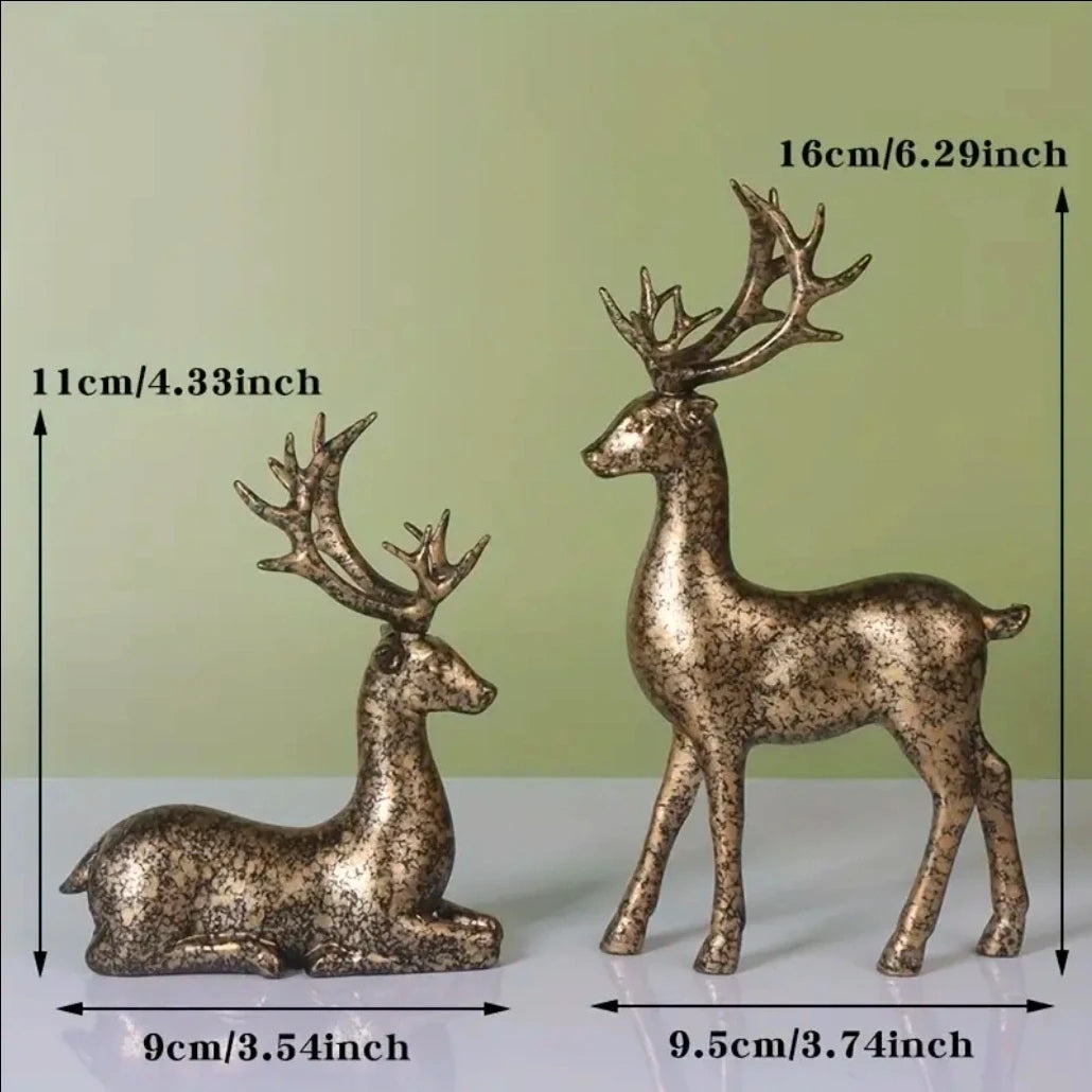 2-Piece Gold / champagne Gold Deer Figurines | Elegant Christmas & Home Decor Set