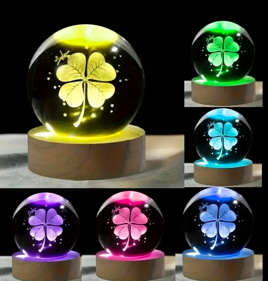 Enchanting 7-Color Four-Leaf Clover Crystal Ball Night Light