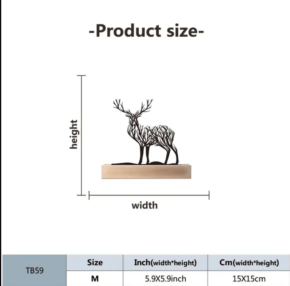 Chic Iron Deer Silhouette on Wooden Base