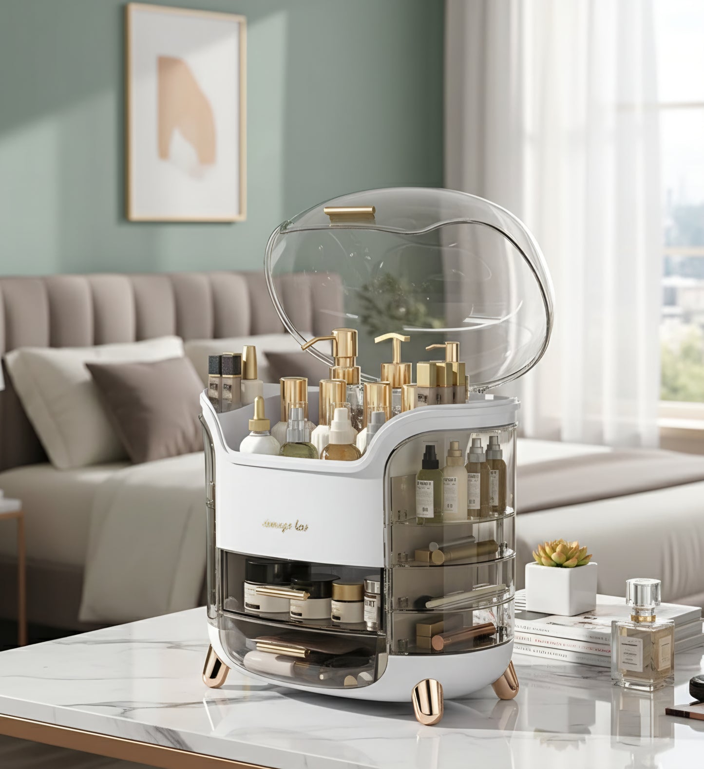 Portable Makeup Case with Lid | Skincare & Vanity Organiser | Travel Beauty Storage Box