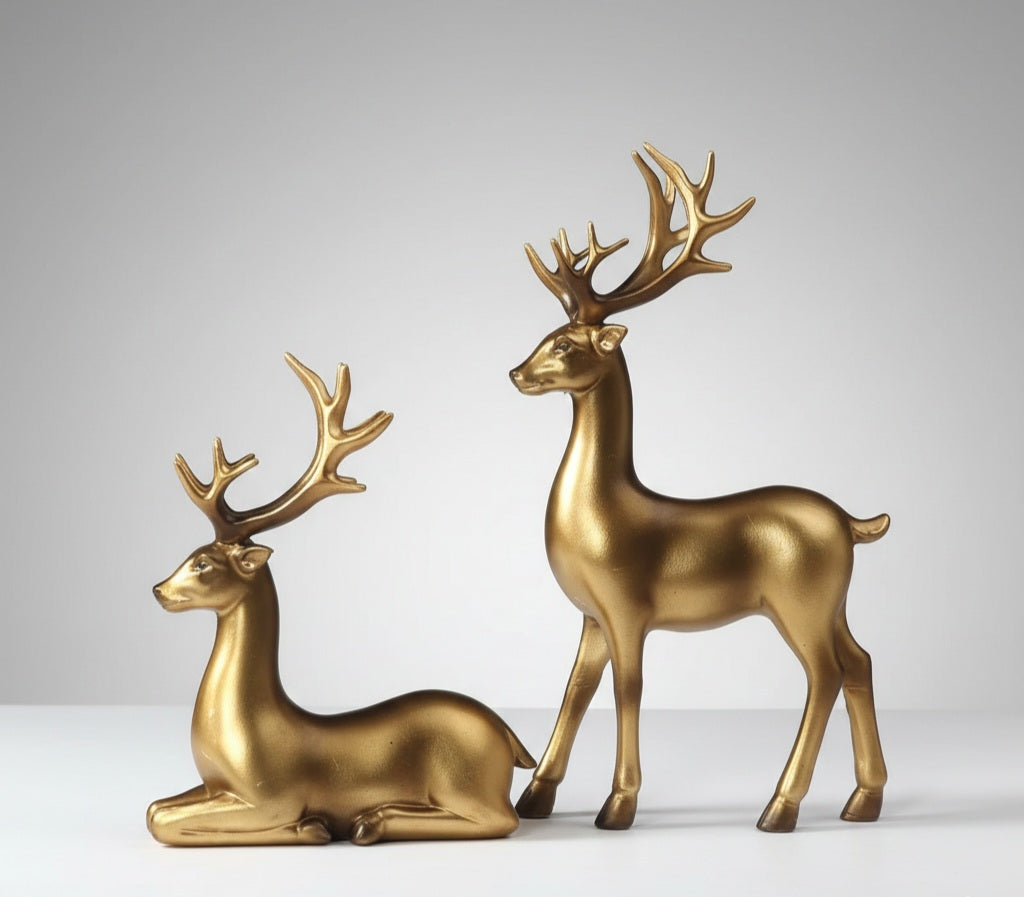 2-Piece Gold / champagne Gold Deer Figurines | Elegant Christmas & Home Decor Set