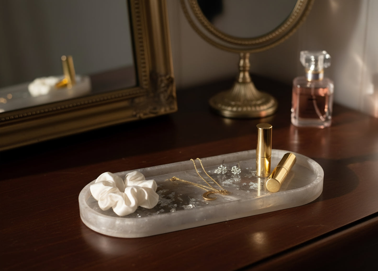 Hand-Poured Resin Décor Tray with Silver Leaf