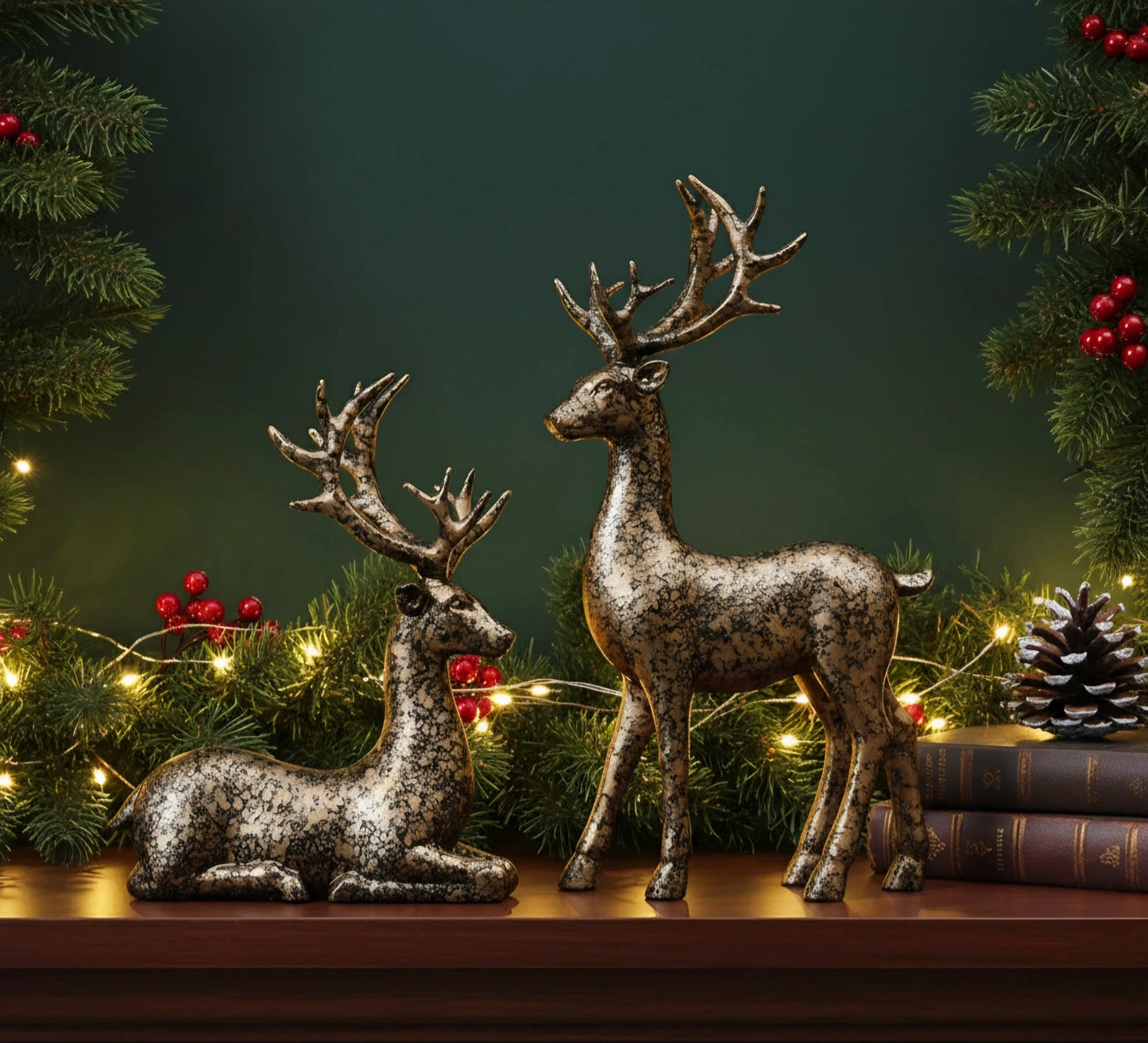 2-Piece Gold / champagne Gold Deer Figurines | Elegant Christmas & Home Decor Set