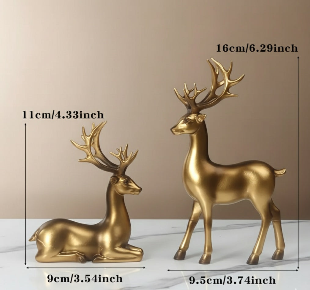 2-Piece Gold / champagne Gold Deer Figurines | Elegant Christmas & Home Decor Set