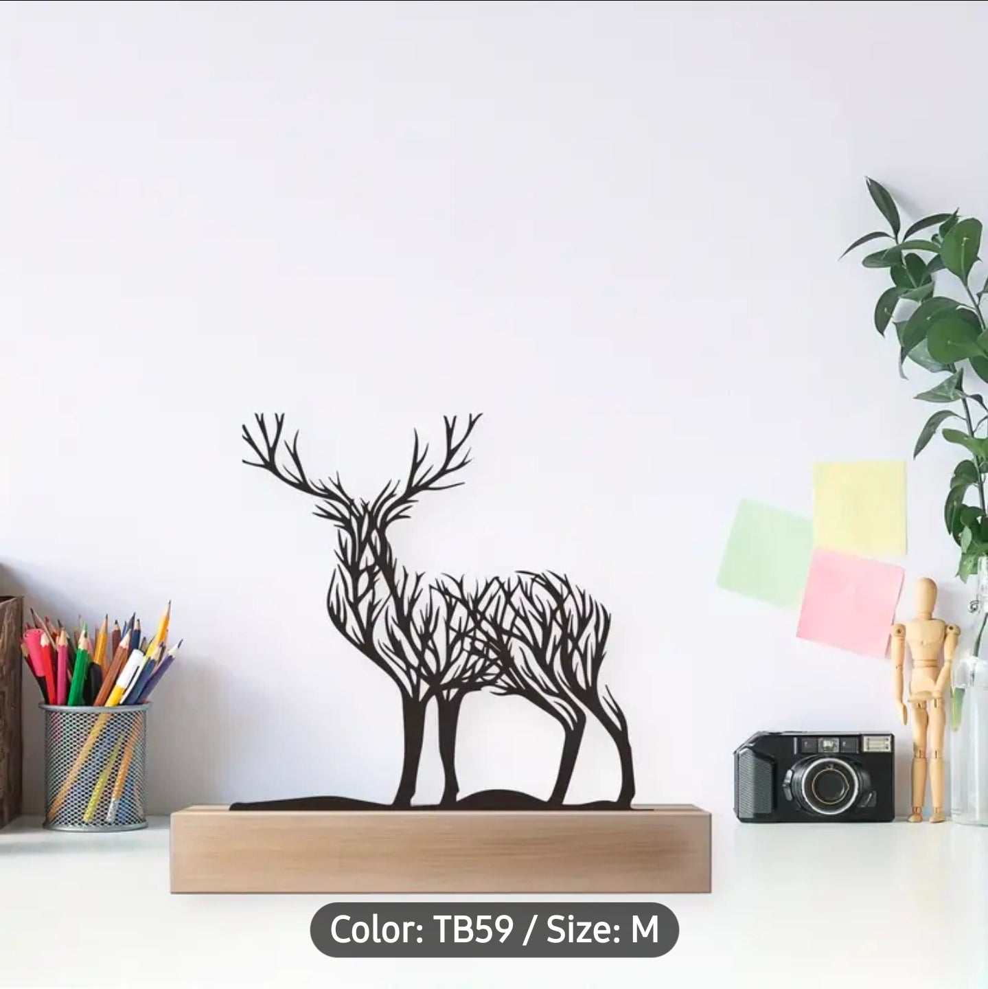 Chic Iron Deer Silhouette on Wooden Base