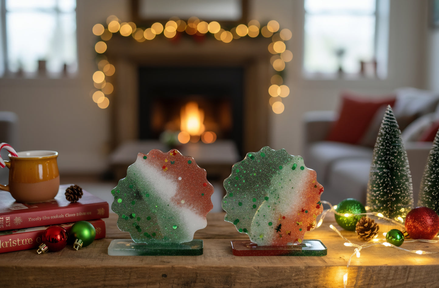 Handmade Glitter Resin Christmas Ornament 2pcs Set