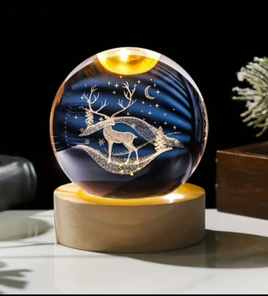 Illuminated 3D Engraved Crystal Holiday Ball