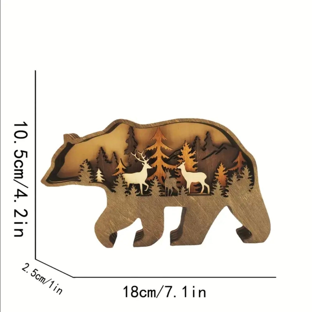 Unique Wooden Bear Forest Scene Decor | Deer, Elk & Moose