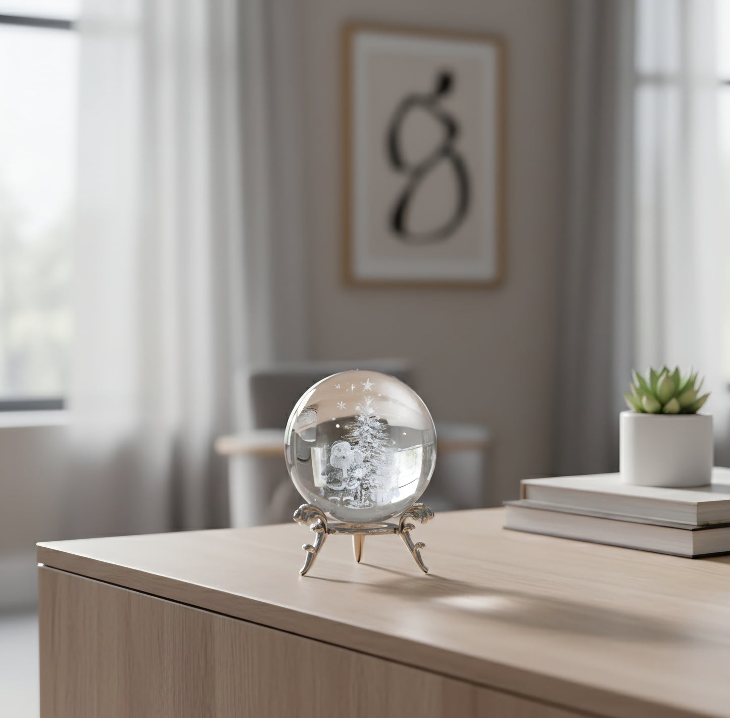 Handcrafted Crystal Keepsake: Santa & Tree 3D Laser Engraving