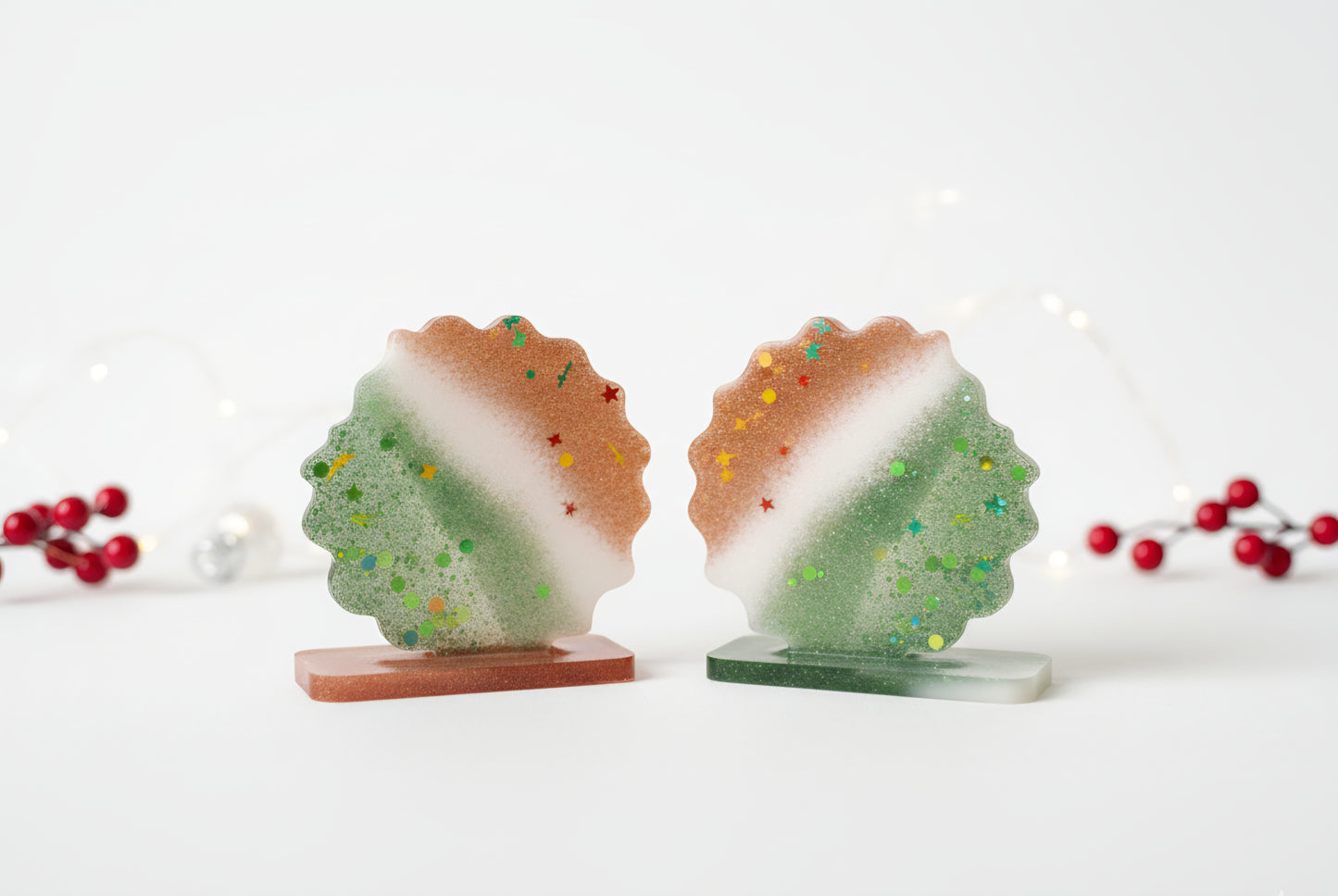 Handmade Glitter Resin Christmas Ornament 2pcs Set