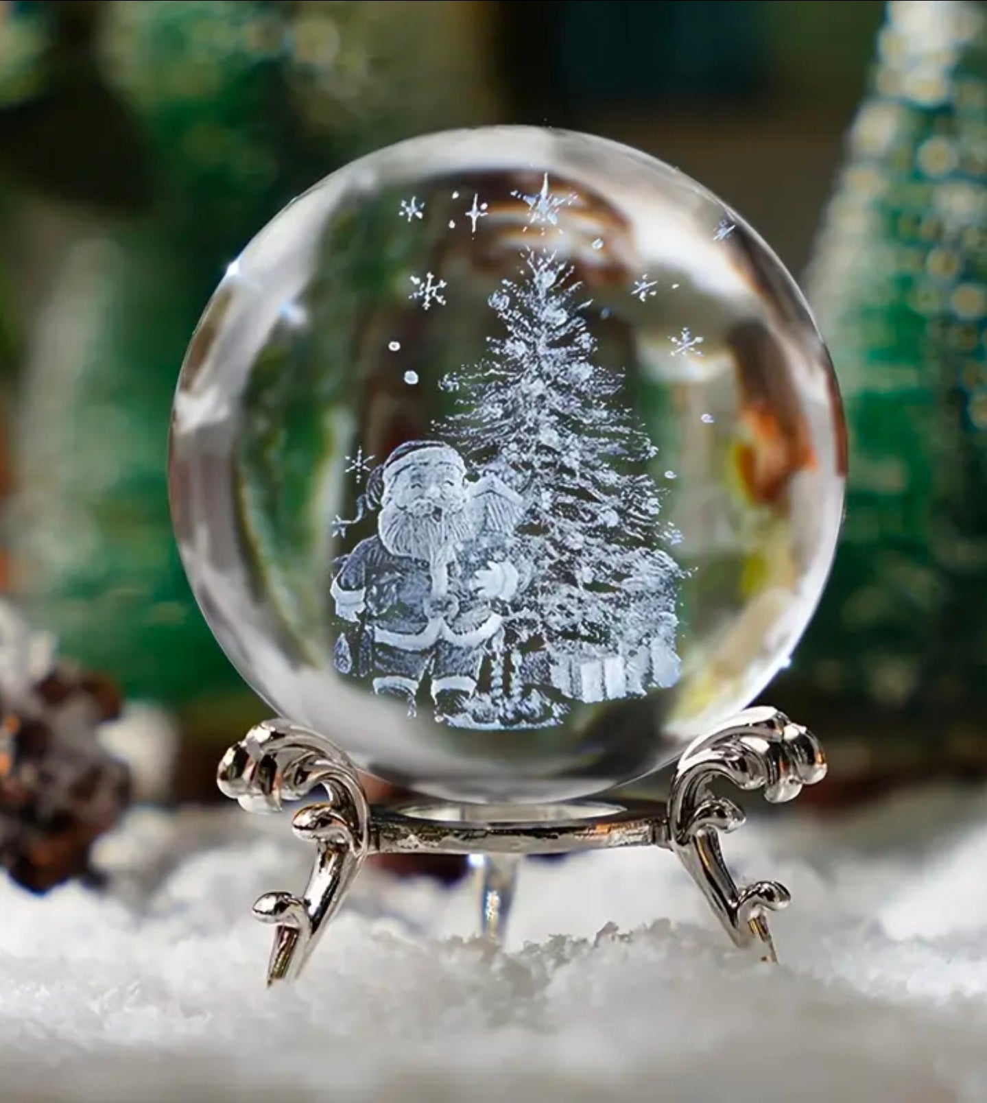 Handcrafted Crystal Keepsake: Santa & Tree 3D Laser Engraving
