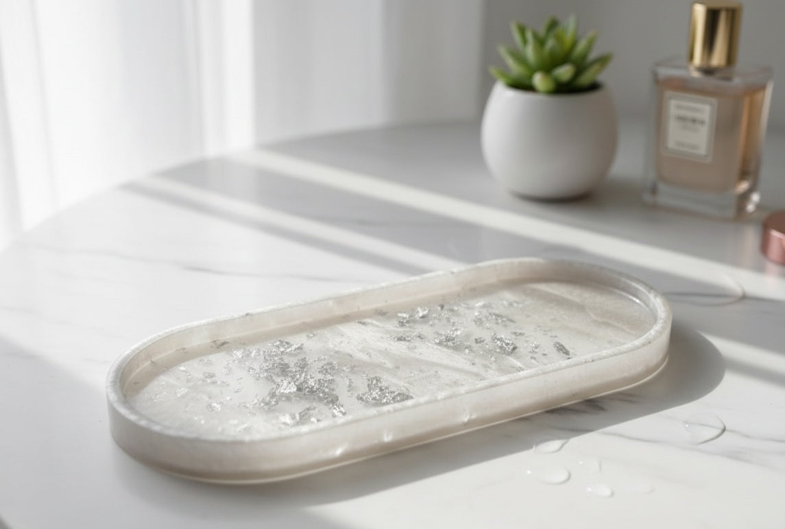 Hand-Poured Resin Décor Tray with Silver Leaf