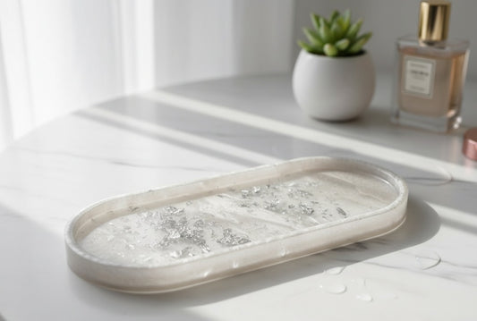 Hand-Poured Resin Décor Tray with Silver Leaf