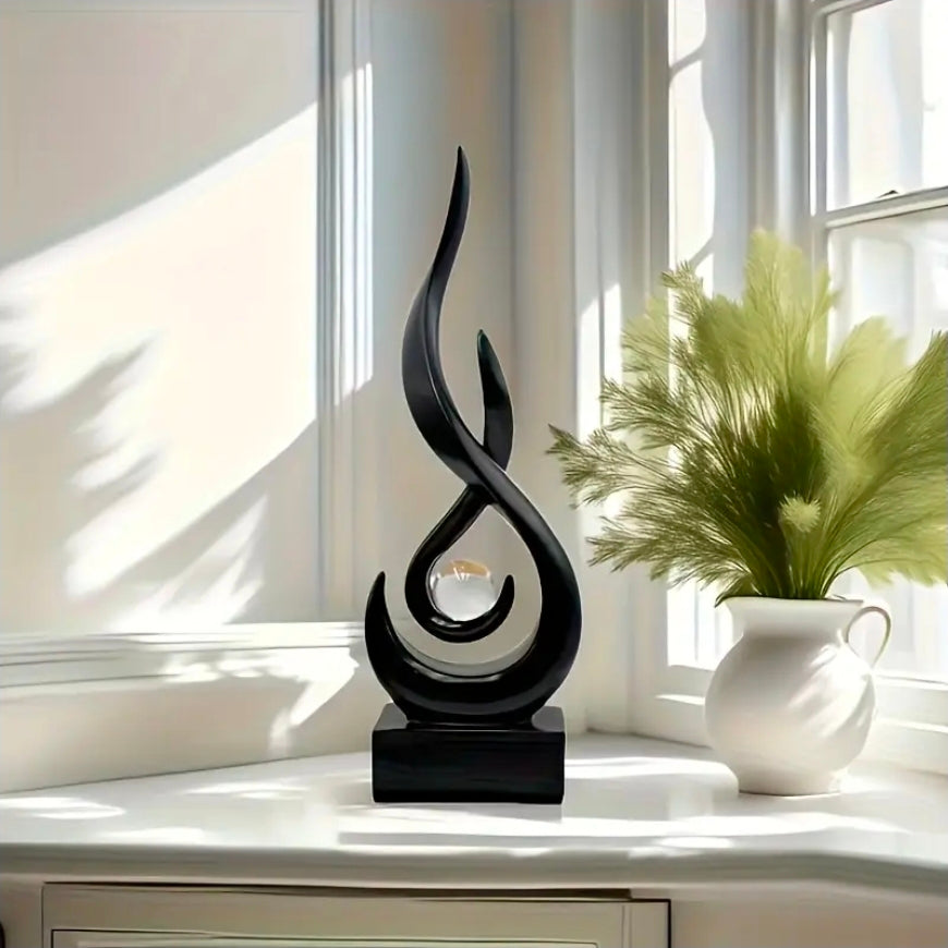 Abstract Black Flame Sculpture - Symbol of Vitality & Freedom