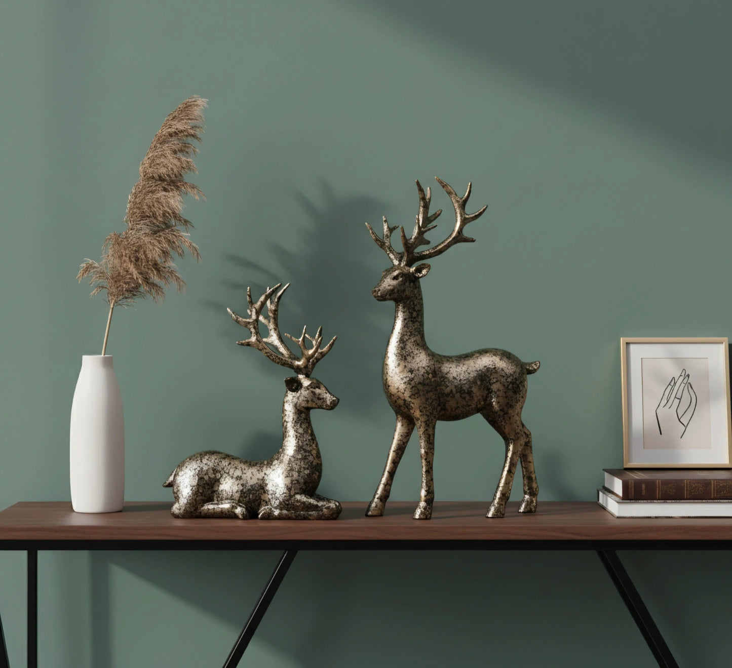2-Piece Gold / champagne Gold Deer Figurines | Elegant Christmas & Home Decor Set