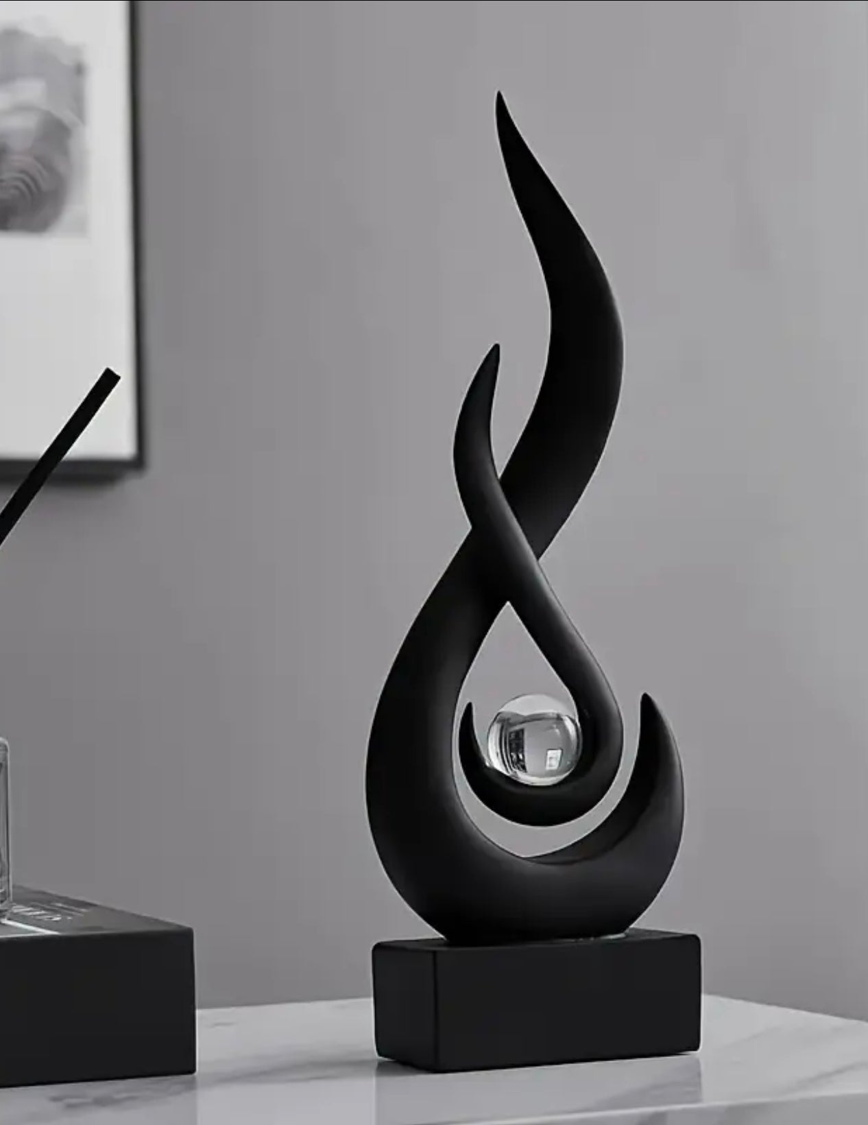 Abstract Black Flame Sculpture - Symbol of Vitality & Freedom