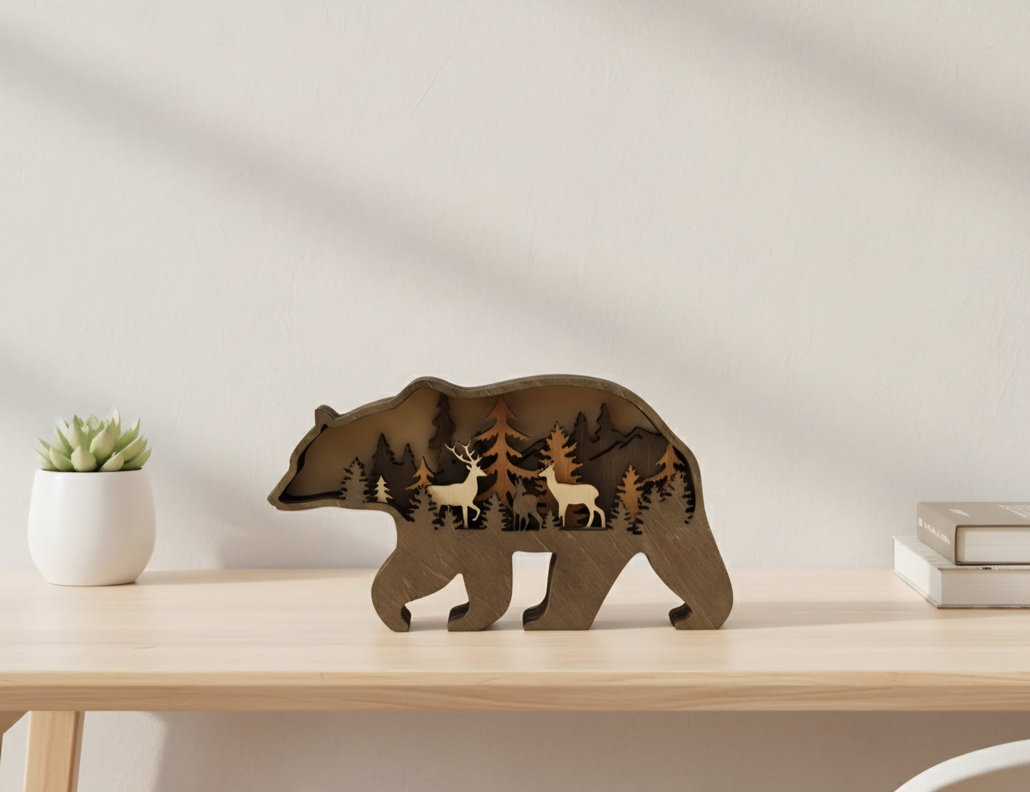 Unique Wooden Bear Forest Scene Decor | Deer, Elk & Moose