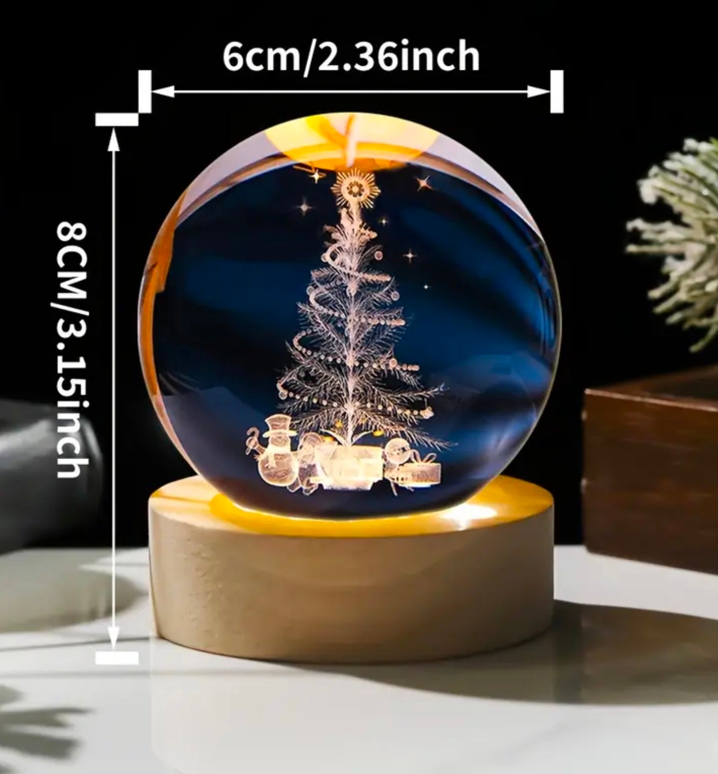 Illuminated 3D Engraved Crystal Holiday Ball