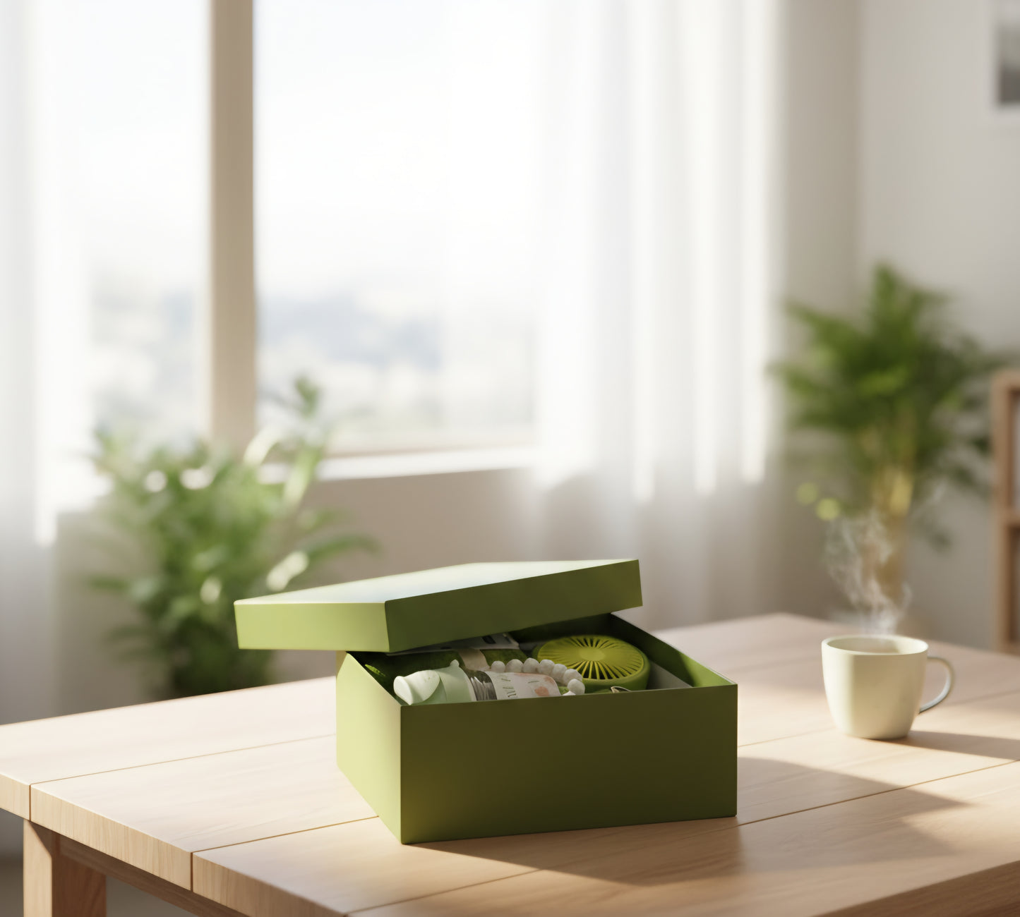 Aesthetic Green Gift Box Set - Cute Portable Fan, Water Bottle & Towel