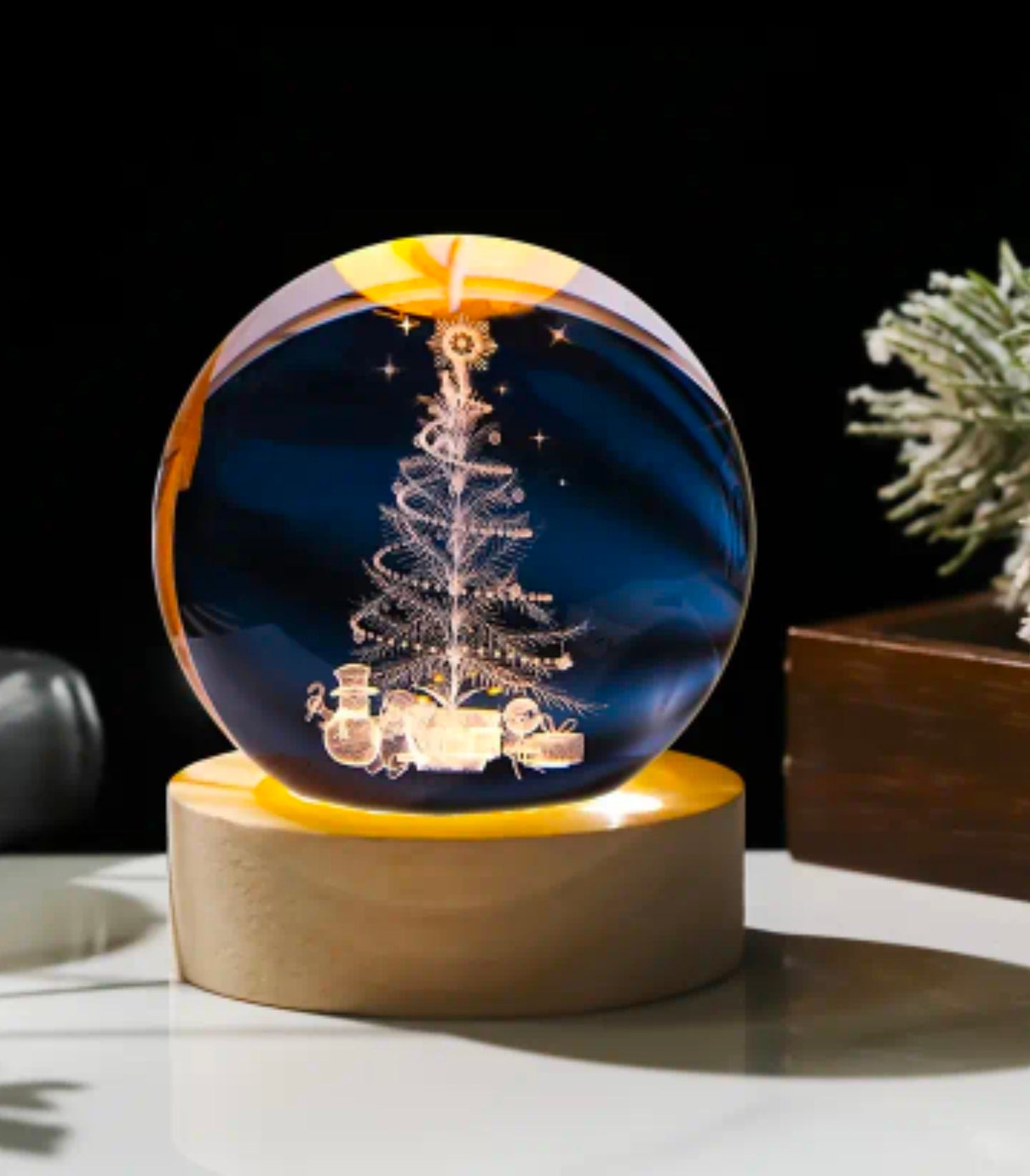 Illuminated 3D Engraved Crystal Holiday Ball