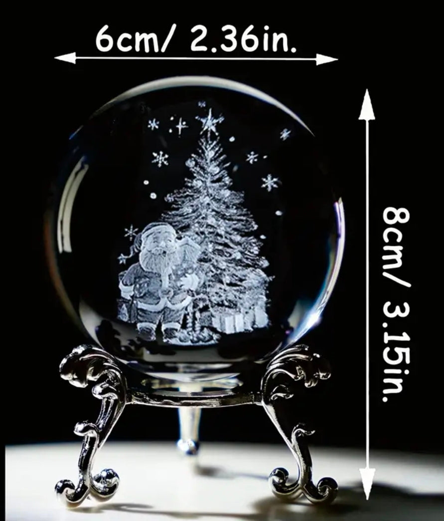 Handcrafted Crystal Keepsake: Santa & Tree 3D Laser Engraving