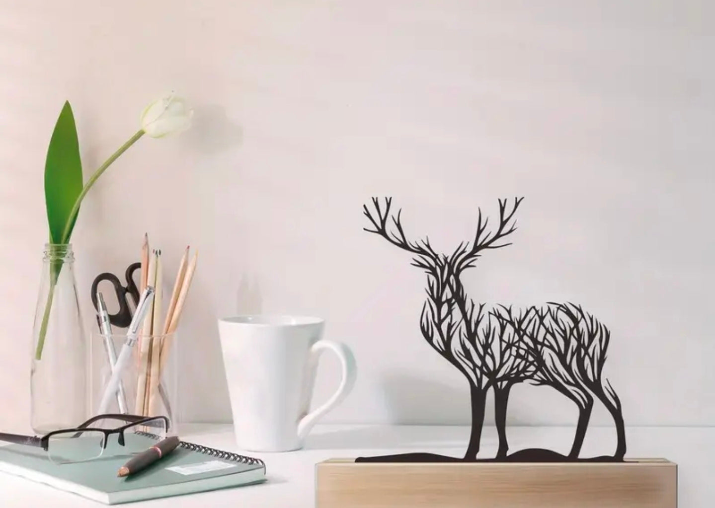 Chic Iron Deer Silhouette on Wooden Base