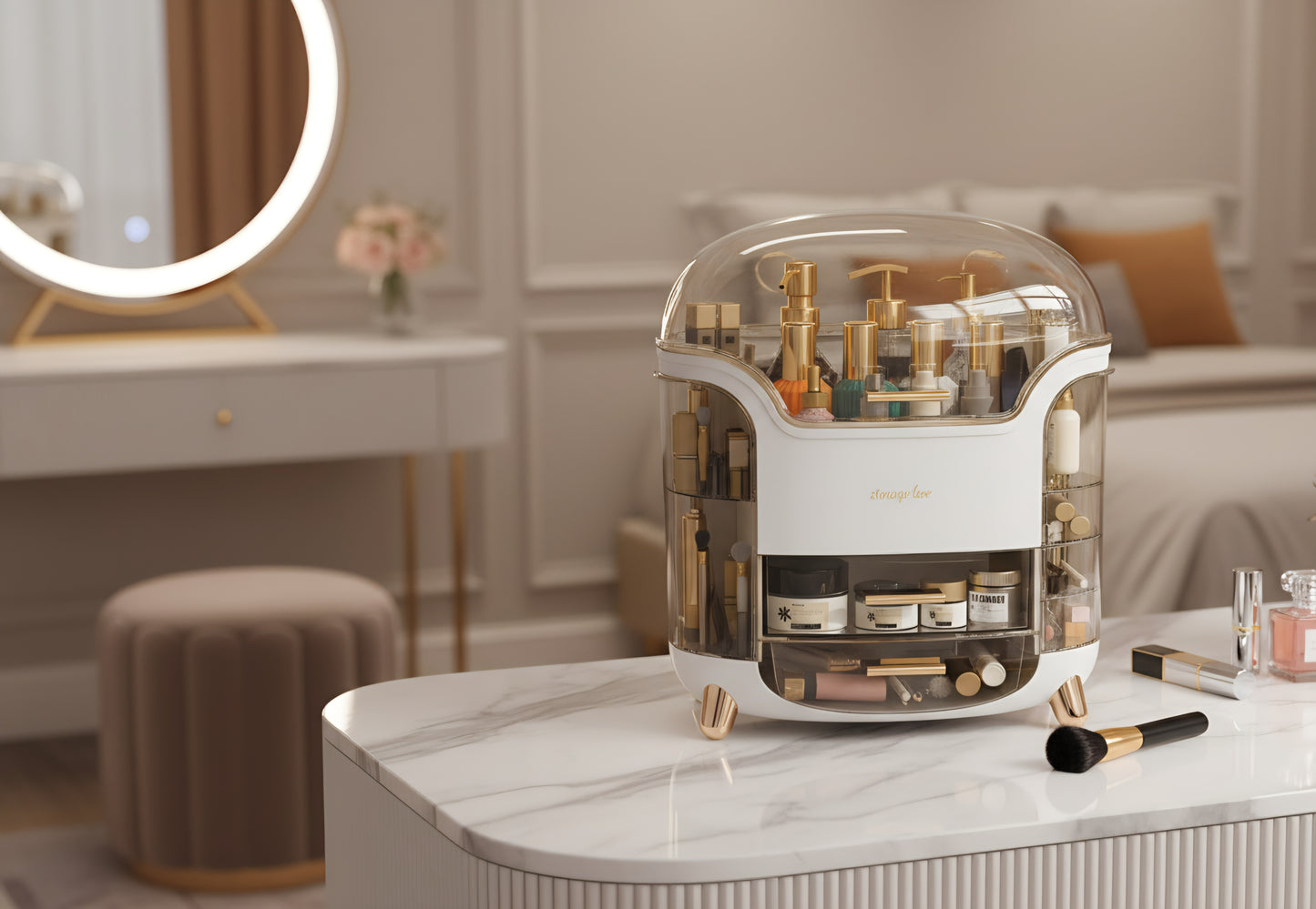 Portable Makeup Case with Lid | Skincare & Vanity Organiser | Travel Beauty Storage Box